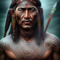 Portrait Chef Maori,iro maiden tatouages tribaux maoris, arc à flèches, full détail, 4k,