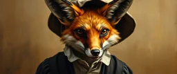 amish space alien fox dressed in amish outfit, painted by Rembrandt, Escher and Giger