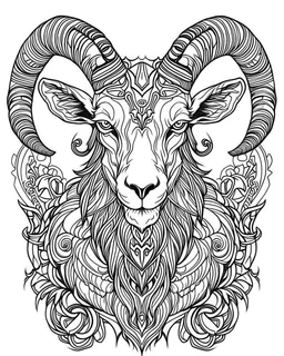 satanist goat tattoo, coloring book page, clean line art, adults drawing book, Black and white only, crisp black lines, sharp lines, coloring page for adults, black and white picture, lots of details, tattoo style,tattoo ideas, full body, without shadows and colors