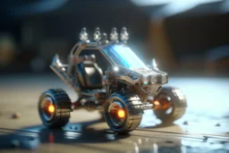 lowpoly lama driving highly symmetric metallic rocket propelled mad max ATV with rounded glass bubble roof, bokeh like f/0.8, tilt-shift lens 8k, high detail, smooth render, down-light, unreal engine, prize winning