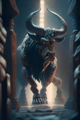 minotaur in labyrinth, high detail, 8k, cinematic, depth of field, art