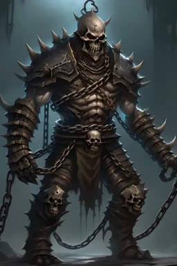 Chain Corpse: Appearance: Dressed in remnants of armor, the chain corpse is a menacing undead warrior. Chains with spiked ends are wielded as weapons, and a cold, malevolent glow emanates from the gaps in its armor.
