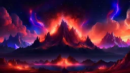 volcanic mountains, where you can see the fire and smell the smoke, galaxy, space, ethereal space, cosmos, water, panorama. Palace , Background: An otherworldly planet, bathed in the cold glow of distant stars. The landscape is desolate and dark, with jagged mountain peaks rising from the frozen ground. The sky is filled with swirling alien constellations, adding an air of mystery and intrigue. Old castle of london, detailed , enhanced, cinematic, 4k,by van gogh
