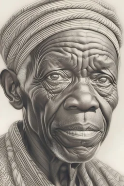 A photo realistic pencil drawing of a modern African old man