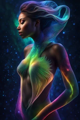 A stunning full body photo of a strange sea creature made of aurora borealis, glowing, nene thomas, volumetric atmosphere, best quality, sharp focus, highres, vibrant intricate, insanely detailed, breathtaking, precise lineart, comprehensive cinematic, max detail, 4k uhd, digital art, adward winning, trending on artstation, dynamic pose