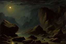 Night, rocks, mountains, friedrich eckenfelder impressionism paintings