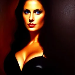 portrait of beautiful busty Carolyn Fry – Pitch Black painting by Brom , oil on canvas, cinematic composition, extreme detail,fit full head inside picture,8k