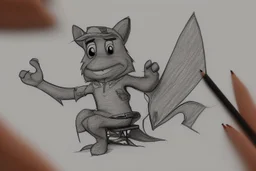 a toon character seating on film reel his hand with drawing paper and pencil and draw somthing