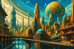 hyperrealistic view of a futuristic city in the style of van gogh