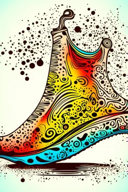 Draw only the bottom of a shoe as viewed directly from the bottom. The shoe is white and made entirely from the shapes of ghosts in the style of Salvador Dali’s “the face of war”. Use no more than 4 colours.