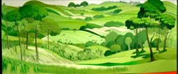 A green grassland near a clearing designed in Chinese paper art painted by Raymond Duchamp-Villon
