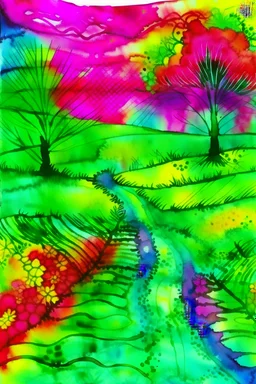 Prompt: tie-dye country road