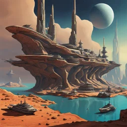 Seaport on an alien planet.