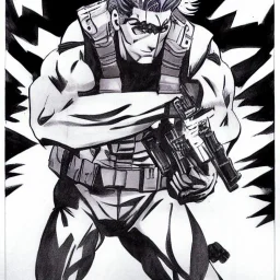 Solid Snake, in Style of Jojo's Bizarre Adventure, Manga Drawing, by Jim Lee