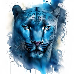 A watercolor image of a blue Panther's face, a terrifying image, a design that can be printed on men's T-shirts