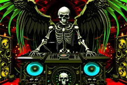 DJ of the damnded, insanely detailed DJ booth in hell, MID set, speakers and equipment made of bone, anatomically correct,