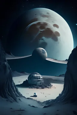cloudless planet earth in the background and secret extraterrestrial underground base on the moon