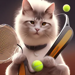 Shaved cat playing tennis