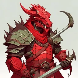 A red dragonborn from D&D in the style of Chainsaw Man