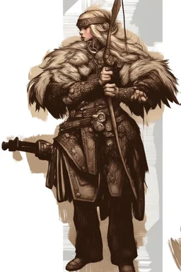 Girl Archer concept art, small head, full body, sketch, coll style