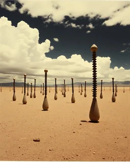 Strange spindle-shaped objects of various shapes, scattered over an arid wasteland, clouds, night, Max Ernst, Audubon, Amano, Walton Ford, Yves Tanguy, polaroid, 8k, 3d, 33mm photography, well defined