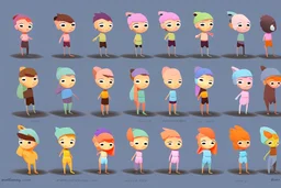 make a bunch of simple cute cartoon characters with bodies arms, and legs I could draw and make them all different