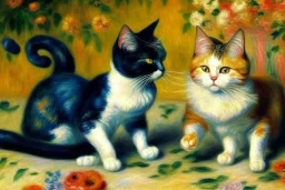 Zwei Katzen mit Pfoten. Tanz am Bougival. Painting style of Pierre August Renoir