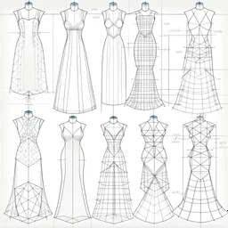 Plan Boutique Wedding Dresses Concept Grid Diamond Sketches 2D