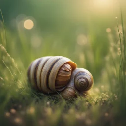 wrapped mummy snail in long grass ,bokeh like f/0.8, tilt-shift lens 8k,*-