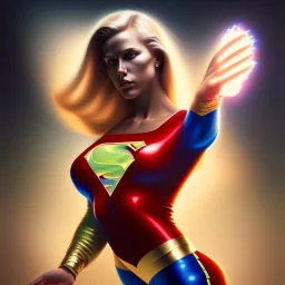 blonde superwoman. oil on canvas, kodachrome, volumetric light