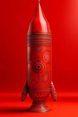 An orangish red steel rocket designed in Mehndi design