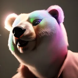 transparent multicolor crystal bear highly detailed, glowing, unreal engine 5