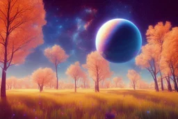 orange and blue crystal cosmic and galactic ambiance sunny sky trees river field surreal, full of details, smooth, bright sunshine，soft light atmosphere, light effect，vaporwave colorful, concept art, smooth, extremely sharp detail, finely tuned detail, ultra high definition, 8 k, unreal engine 5, ultra sharp focus