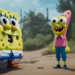 spongebob and patrick, realistic, 8k,