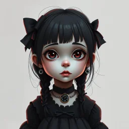 a little girl, 9 years old, goth aesthetic, digital art, stylised