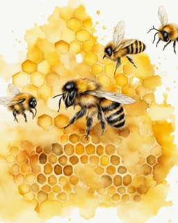 honey yellow background and honeycombs watercolor painted