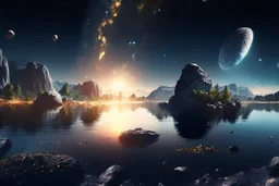 asteroids belt, epic, cosmos, persons, big epic lake, planet, vegetation, hd