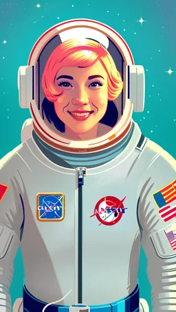 detailed, astronaut, portrait, retro, illustration, pastel colors