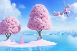 pink castel and pink tree and snow