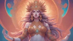 The beautiful goddess of intens love. concept art, mid shot, intricately detailed, color depth, dramatic, 2/3 face angle, side light, colorful background.