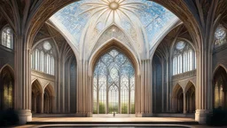 futuristic fantastic symmetrical cathedral external view in peaceful parkland, year 2080, sunshine, beautiful, colorful, totally symmetrical design, style William Morris, English arts-and-crafts movement, innovative architecture, award-winning photograph, awesome, serene, inspiring, spiritual, impressive, Cinematic lighting, Epic composition, Photorealism, Very high detail, Unreal Engine, Octane render, HDR