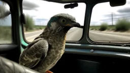 Bird driving semi truck