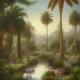 gardens of date-palms and grape under which river flow