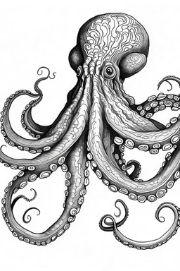 Outline art, no shading, full body octopus, black and white, low detail, --ar 9:11