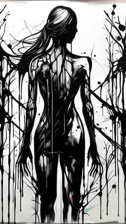 When The Darkness Comes in ink dripping art style , arrows in the back of your he figure
