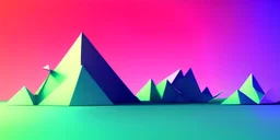 3d rendering. Abstract futuristic neon background. Fantastic landscape with glowing geometric triangular frame and mountains