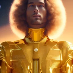 beautiful cosmic golden male, long hair, nice smiling, delicate colors, beautiful glamour galactic golden dress, ultra sharp focus, 8k, unreal engine 5, extremely sharp detail, light effect, soft light atmosphere of a spaceship, smooth, full of details, face in front, complete vision of face and body