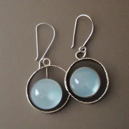 round earring, jewlery, silver, crescent moon, aquamarine eyes, bird wings