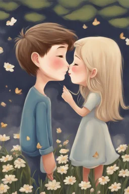 I'm yours Only a girl and a boy Romantic kiss carton painting