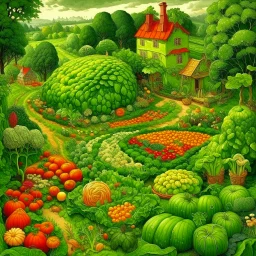 A green kingdom made out of vegetables painted by Edward Hicks